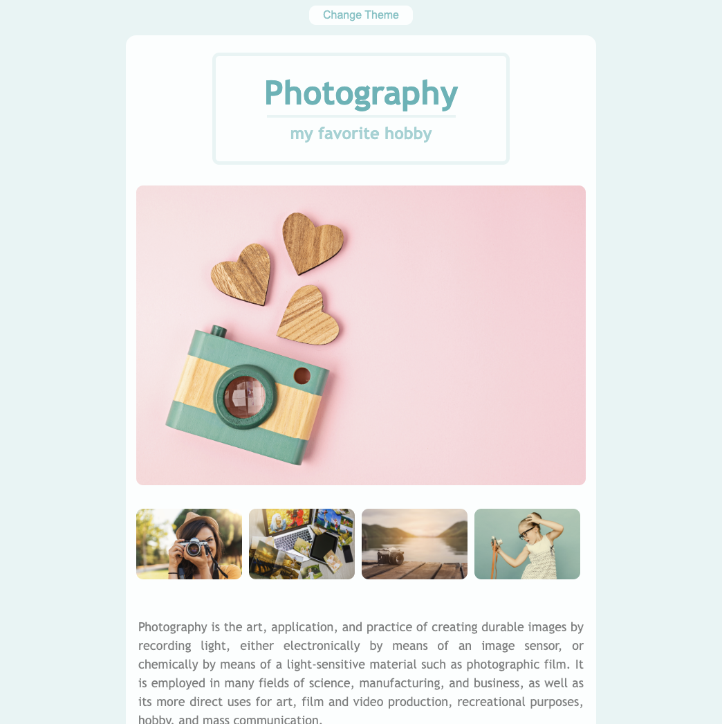 photography webpage with images of cameras and people